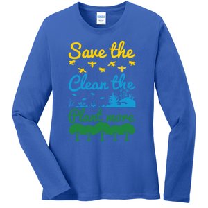 Earth Day Save The Bees Clean The Seas Plant More Trees Gift Ladies Long Sleeve Shirt