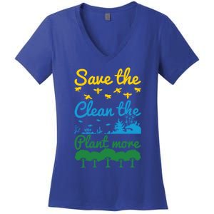 Earth Day Save The Bees Clean The Seas Plant More Trees Gift Women's V-Neck T-Shirt