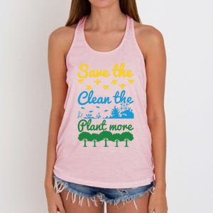 Earth Day Save The Bees Clean The Seas Plant More Trees Gift Women's Knotted Racerback Tank