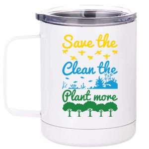 Earth Day Save The Bees Clean The Seas Plant More Trees Gift 12 oz Stainless Steel Tumbler Cup