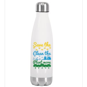 Earth Day Save The Bees Clean The Seas Plant More Trees Gift Stainless Steel Insulated Water Bottle