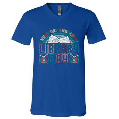 Every Day Should Be Library Day Books Colorful Gift V-Neck T-Shirt