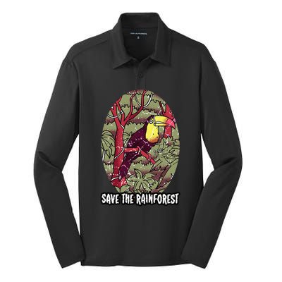 Earth Day Save The Rainforest Jungle Vintage Silk Touch Performance Long Sleeve Polo