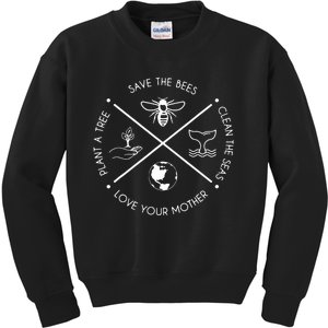 Earth Day Save The Bees Plant More Trees Clean The Seas Kids Sweatshirt