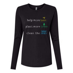 Earth Day Save The Bees Seas And Plant Trees Womens Cotton Relaxed Long Sleeve T-Shirt