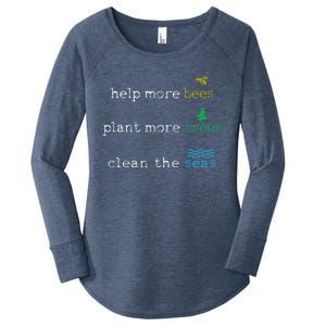 Earth Day Save The Bees Seas And Plant Trees Women's Perfect Tri Tunic Long Sleeve Shirt