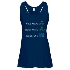 Earth Day Save The Bees Seas And Plant Trees Ladies Essential Flowy Tank