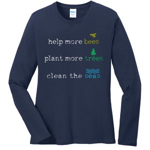 Earth Day Save The Bees Seas And Plant Trees Ladies Long Sleeve Shirt