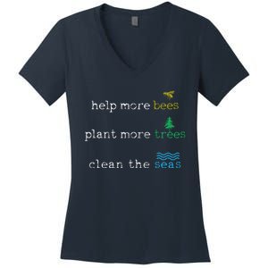 Earth Day Save The Bees Seas And Plant Trees Women's V-Neck T-Shirt