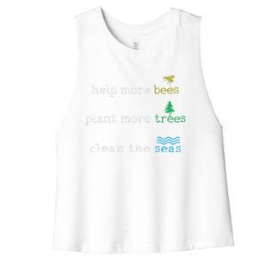 Earth Day Save The Bees Seas And Plant Trees Women's Racerback Cropped Tank