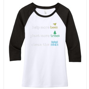 Earth Day Save The Bees Seas And Plant Trees Women's Tri-Blend 3/4-Sleeve Raglan Shirt