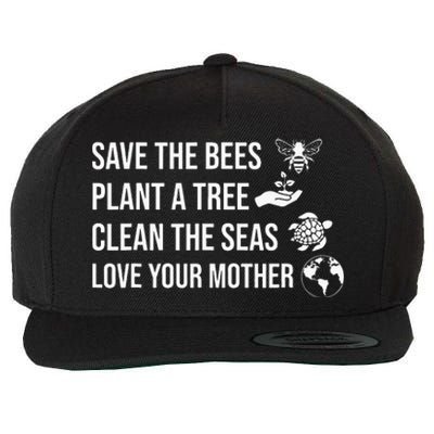 Earth Day Save the Bees Plant More Trees Clean the Seas Wool Snapback Cap