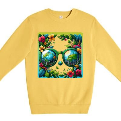 Earth Day Sunglass Wind Power Green Tree Climate Awareness Funny Gift Premium Crewneck Sweatshirt