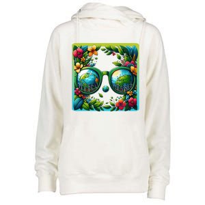 Earth Day Sunglass Wind Power Green Tree Climate Awareness Funny Gift Womens Funnel Neck Pullover Hood