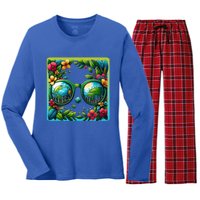 Earth Day Sunglass Wind Power Green Tree Climate Awareness Funny Gift Women's Long Sleeve Flannel Pajama Set 