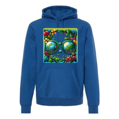 Earth Day Sunglass Wind Power Green Tree Climate Awareness Funny Gift Premium Hoodie