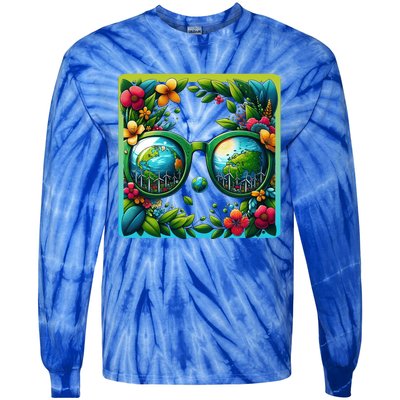 Earth Day Sunglass Wind Power Green Tree Climate Awareness Funny Gift Tie-Dye Long Sleeve Shirt