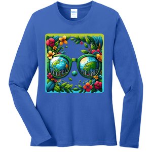 Earth Day Sunglass Wind Power Green Tree Climate Awareness Funny Gift Ladies Long Sleeve Shirt