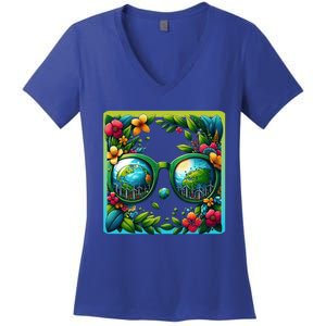 Earth Day Sunglass Wind Power Green Tree Climate Awareness Funny Gift Women's V-Neck T-Shirt