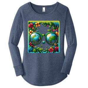 Earth Day Sunglass Wind Power Green Tree Climate Awareness Funny Gift Women's Perfect Tri Tunic Long Sleeve Shirt