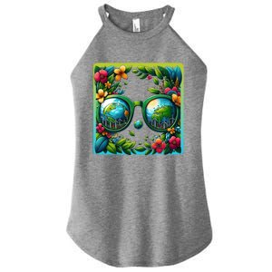 Earth Day Sunglass Wind Power Green Tree Climate Awareness Funny Gift Women's Perfect Tri Rocker Tank