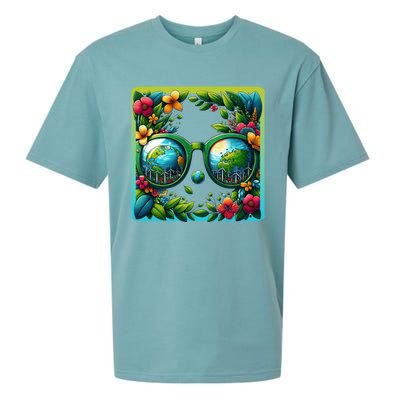 Earth Day Sunglass Wind Power Green Tree Climate Awareness Funny Gift Sueded Cloud Jersey T-Shirt