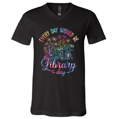 Every Day Should Be Library Day Librarian Library Quotes V-Neck T-Shirt