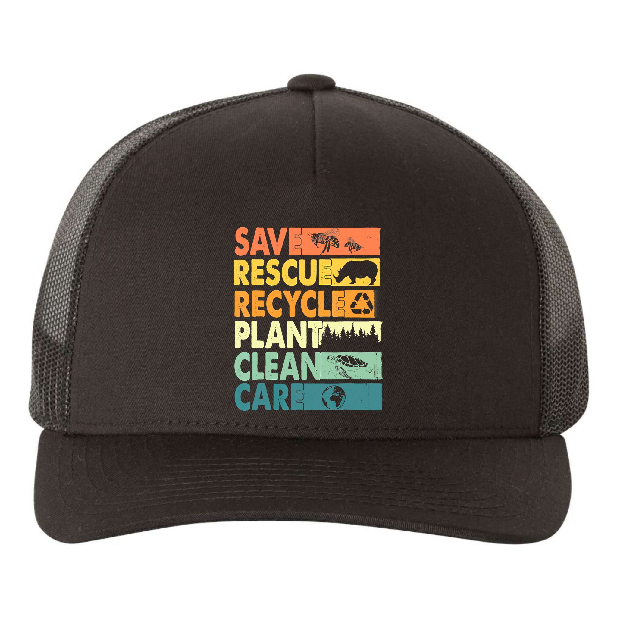 Earth Day Save Bees Recycle Plastics Rescue Animals Yupoong Adult 5-Panel Trucker Hat