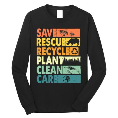 Earth Day Save Bees Recycle Plastics Rescue Animals Long Sleeve Shirt