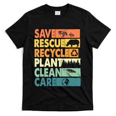 Earth Day Save Bees Recycle Plastics Rescue Animals T-Shirt