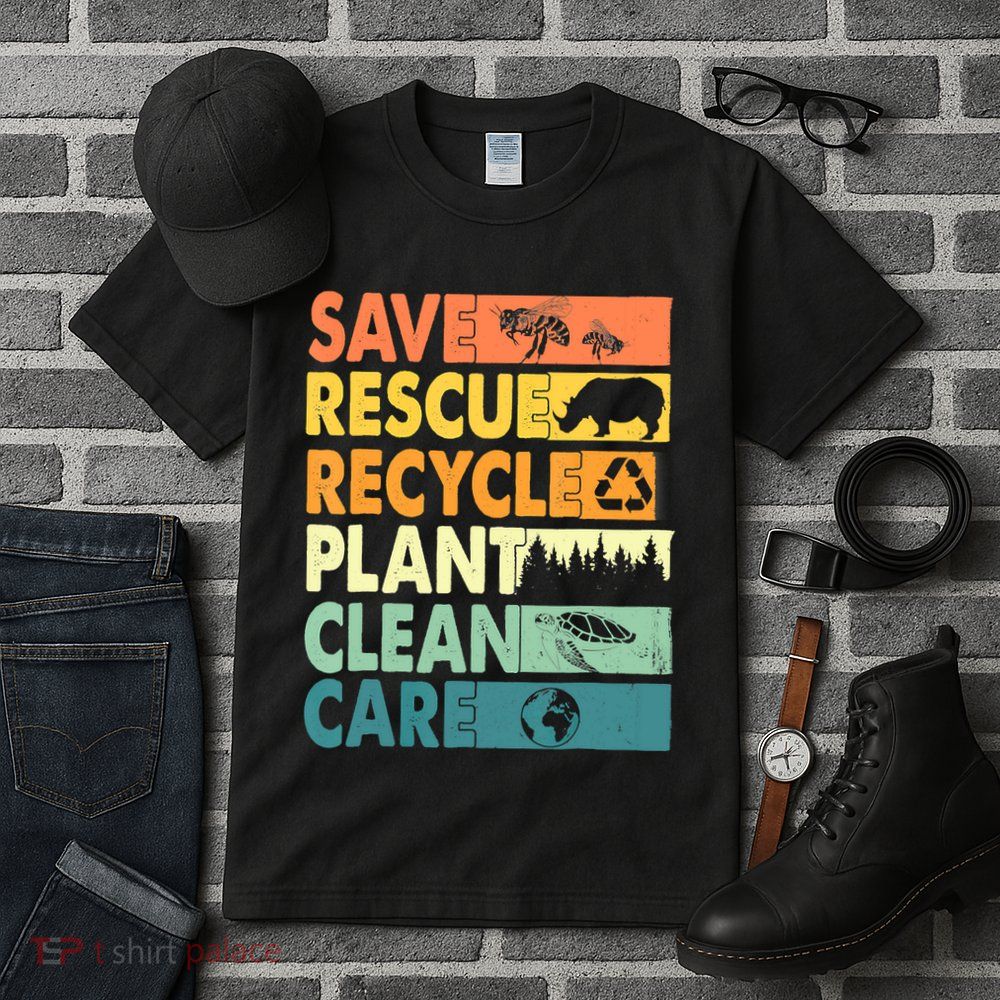 Earth Day Save Bees Recycle Plastics Rescue Animals Tall T-Shirt