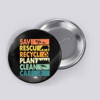 Earth Day Save Bees Recycle Plastics Rescue Animals Button