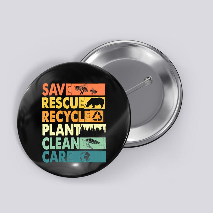 Earth Day Save Bees Recycle Plastics Rescue Animals Button