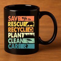 Earth Day Save Bees Recycle Plastics Rescue Animals 11oz C Handle Ceramic Mug