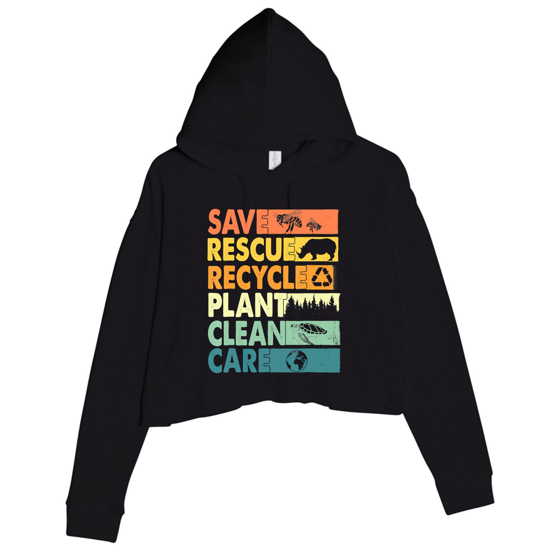 Earth Day Save Bees Recycle Plastics Rescue Animals Crop Fleece Hoodie