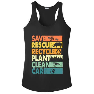 Earth Day Save Bees Recycle Plastics Rescue Animals Ladies PosiCharge Competitor Racerback Tank