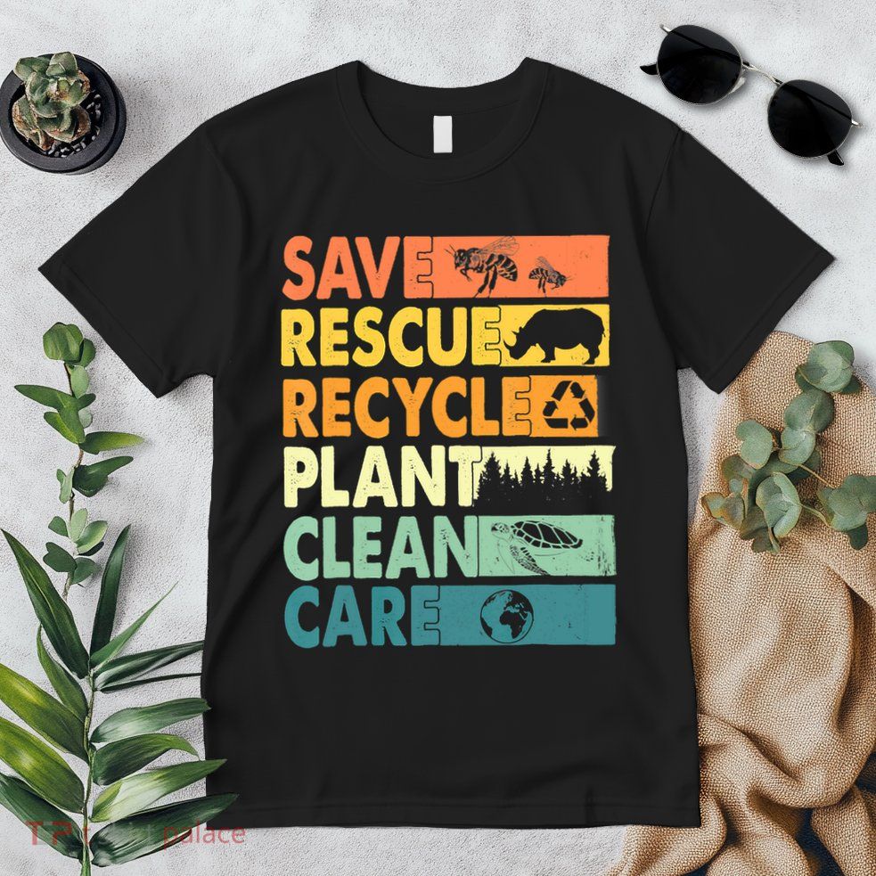 Earth Day Save Bees Recycle Plastics Rescue Animals Premium T-Shirt