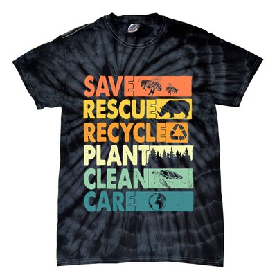 Earth Day Save Bees Recycle Plastics Rescue Animals Tie-Dye T-Shirt
