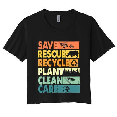 Earth Day Save Bees Recycle Plastics Rescue Animals Crop Top