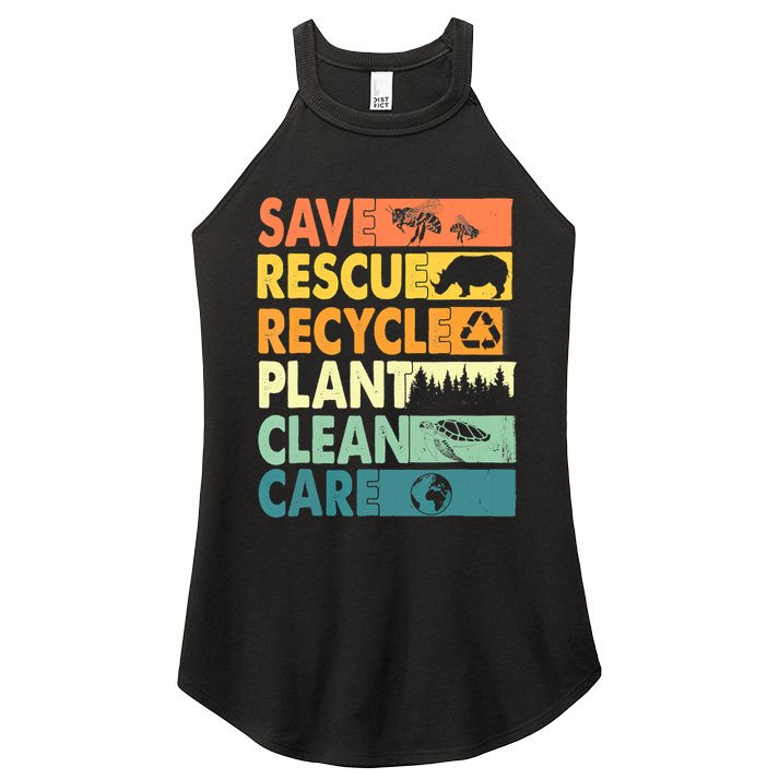 Earth Day Save Bees Recycle Plastics Rescue Animals Women's Perfect Tri Rocker Tank