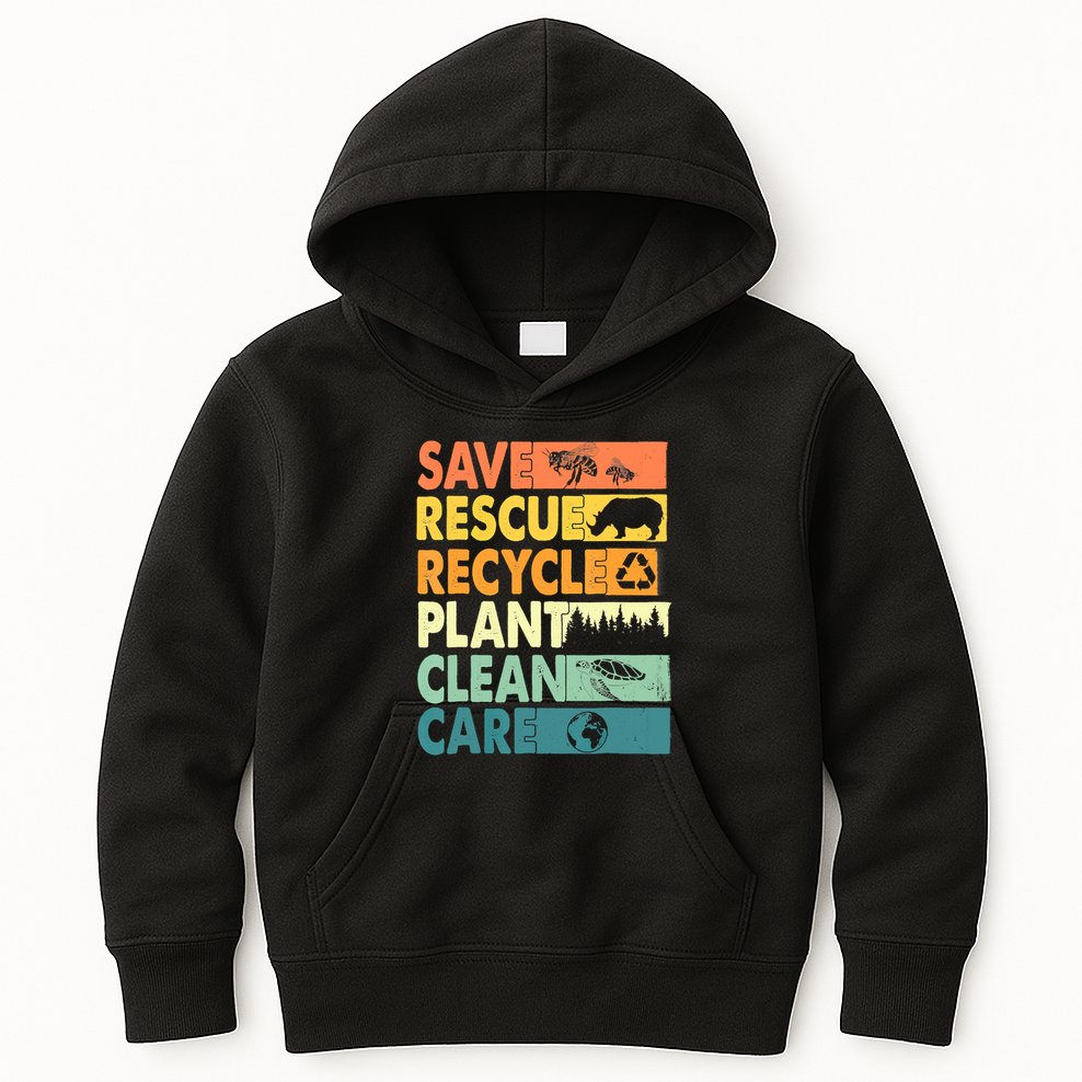 Earth Day Save Bees Recycle Plastics Rescue Animals Kids Hoodie
