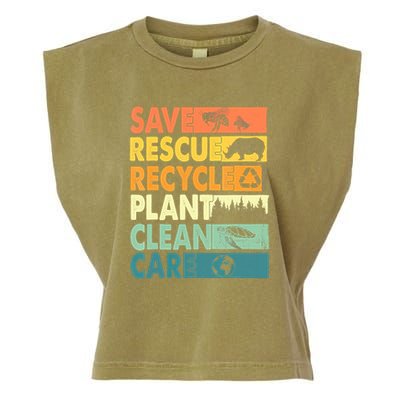 Earth Day Save Bees Recycle Plastics Rescue Animals Garment-Dyed Women's Muscle Tee