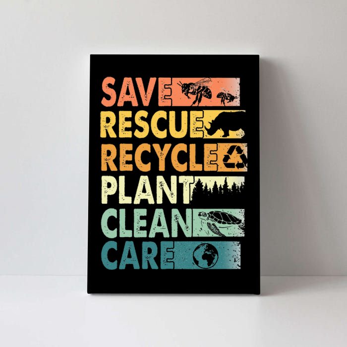 Earth Day Save Bees Rescue Animals Recycle Plastics Canvas