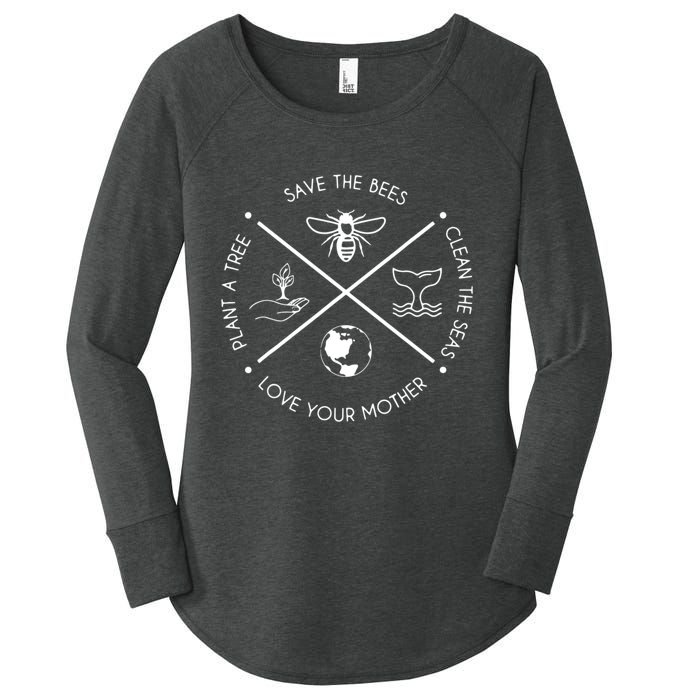 Earth Day Save The Bees Plant More Trees Clean The Seas Women's Perfect Tri Tunic Long Sleeve Shirt