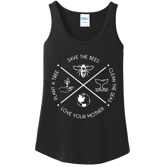 Earth Day Save The Bees Plant More Trees Clean The Seas Ladies Essential Tank