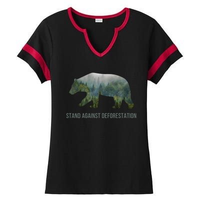 Earth Day Stand Against Deforestation Bear Cool Gift Ladies Halftime Notch Neck Tee