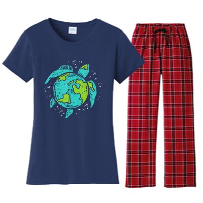 Earth Day Sea Turtle Save The Planet Cute Women's Flannel Pajama Set