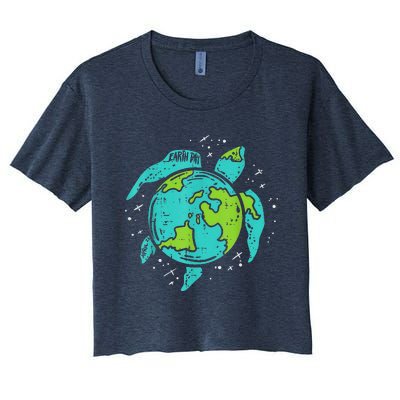 Earth Day Sea Turtle Save The Planet Cute Women's Crop Top Tee