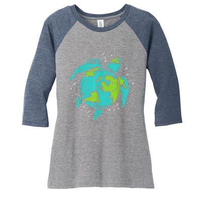 Earth Day Sea Turtle Save The Planet Cute Women's Tri-Blend 3/4-Sleeve Raglan Shirt