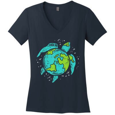 Earth Day Sea Turtle Save The Planet Cute Women's V-Neck T-Shirt